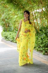 Dira By Dimple - Radiant Yellow Petals (Handpainted Chiffon Saree in Yellow)