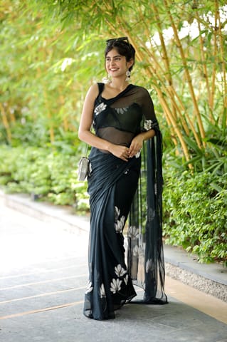 Dira By Dimple - Charcoal Whisper (Hand Painted Black Chiffon Saree)