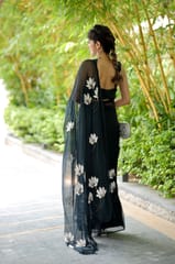 Dira By Dimple - Charcoal Whisper (Hand Painted Black Chiffon Saree)
