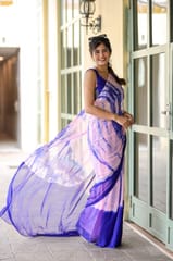 Dira By Dimple - Twilight Fusion (Lehriya Chiffon Saree in Blue and Pink)