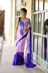 Dira By Dimple - Twilight Fusion (Lehriya Chiffon Saree in Blue and Pink)