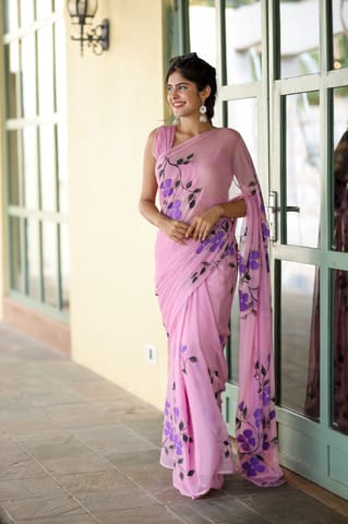 Dira By Dimple - Whispering Lilac Hues (Lilac Handpainted Chiffon Saree)