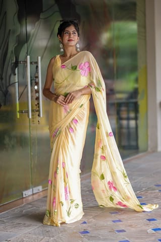 Dira By Dimple - Sunlit Brushstrokes (Hand Painted Pastel Chiffon Saree)