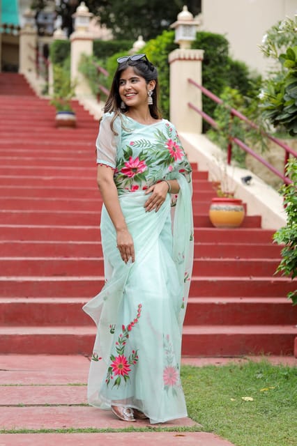 Dira By Dimple - Artistic Garden Whispers (Handpainted Organza Saree)