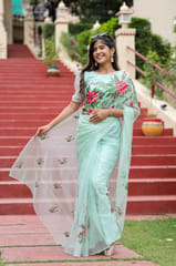 Dira By Dimple - Artistic Garden Whispers (Handpainted Organza Saree)