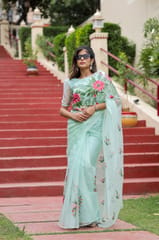 Dira By Dimple - Artistic Garden Whispers (Handpainted Organza Saree)