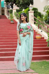 Dira By Dimple - Artistic Garden Whispers (Handpainted Organza Saree)