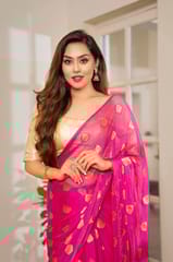 Dira By Dimple - Raspberry Radiance (Chiffon Saree with zari buttis)