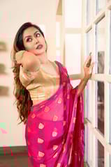 Dira By Dimple - Raspberry Radiance (Chiffon Saree with zari buttis)