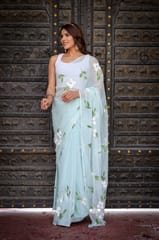 Dira By Dimple - Blue Horizon (Handpainted Chiffon Saree)