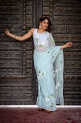 Dira By Dimple - Blue Horizon (Handpainted Chiffon Saree)