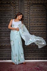 Dira By Dimple - Blue Horizon (Handpainted Chiffon Saree)