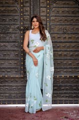 Dira By Dimple - Blue Horizon (Handpainted Chiffon Saree)