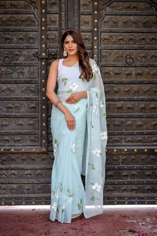 Dira By Dimple - Blue Horizon (Handpainted Chiffon Saree)