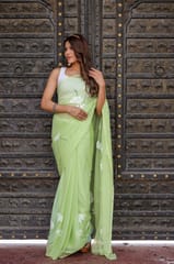 Dira By Dimple - Canvas Charm (Hand Painted Chiffon Green Saree)