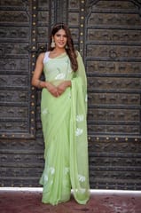 Dira By Dimple - Canvas Charm (Hand Painted Chiffon Green Saree)