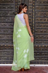 Dira By Dimple - Canvas Charm (Hand Painted Chiffon Green Saree)