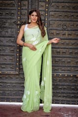 Dira By Dimple - Canvas Charm (Hand Painted Chiffon Green Saree)