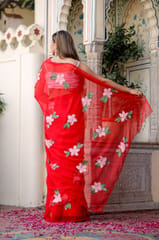 Dira By Dimple - Scarlet Artistry (Handpainted Red Chiffon Saree)