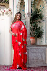 Dira By Dimple - Scarlet Artistry (Handpainted Red Chiffon Saree)