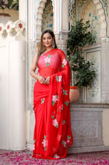 Dira By Dimple - Scarlet Artistry (Handpainted Red Chiffon Saree)