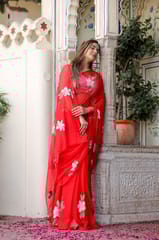 Dira By Dimple - Scarlet Artistry (Handpainted Red Chiffon Saree)