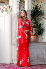 Dira By Dimple - Scarlet Artistry (Handpainted Red Chiffon Saree)