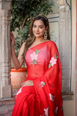 Dira By Dimple - Scarlet Artistry (Handpainted Red Chiffon Saree)