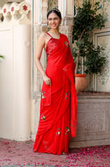 Dira By Dimple - Sequin Scarlet Splendor (Hand embroidered Chiffon Saree)