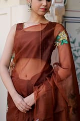 Dira By Dimple - Earthen Elegance (Handpainted Brown Organza with handwork saree)