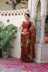 Dira By Dimple - Earthen Elegance (Handpainted Brown Organza with handwork saree)