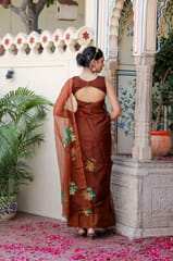 Dira By Dimple - Earthen Elegance (Handpainted Brown Organza with handwork saree)