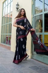 Dira By Dimple - Ebony Elegance - Hand Block Printed Saree