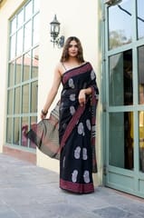 Dira By Dimple - Ebony Elegance - Hand Block Printed Saree