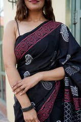 Dira By Dimple - Ebony Elegance - Hand Block Printed Saree