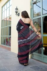 Dira By Dimple - Ebony Elegance - Hand Block Printed Saree