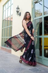 Dira By Dimple - Ebony Elegance - Hand Block Printed Saree