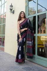 Dira By Dimple - Ebony Elegance - Hand Block Printed Saree