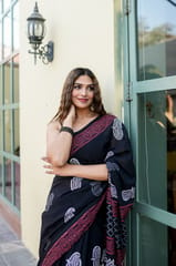 Dira By Dimple - Ebony Elegance - Hand Block Printed Saree