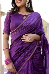 Dira By Dimple - Enchanted Lavender Vision - Block Printed Chanderi Silk Saree