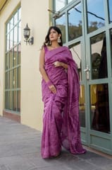 Dira By Dimple - Ethereal Lavender - Chanderi Silk Block Printed Saree