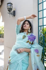 Dira By Dimple - Royal Blue Strokes - Organza Hand Painted Saree