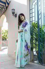 Dira By Dimple - Royal Blue Strokes - Organza Hand Painted Saree