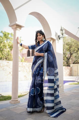 Dira By Dimple - Celestial Drapes - Chanderi Silk Hand Block Printed Saree