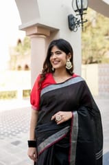 Dira By Dimple - Yarn Dyed Black Linen Saree