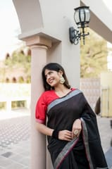 Dira By Dimple - Yarn Dyed Black Linen Saree