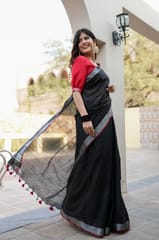 Dira By Dimple - Yarn Dyed Black Linen Saree