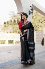 Dira By Dimple - Yarn Dyed Black Linen Saree