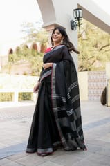 Dira By Dimple - Yarn Dyed Black Linen Saree