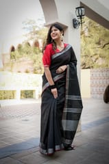 Dira By Dimple - Yarn Dyed Black Linen Saree